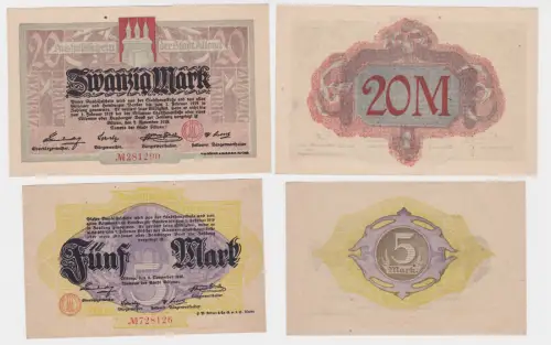 5 & 20 Mark Banknoten Notgeld Stadt Altona 2.November 1918 (121685)