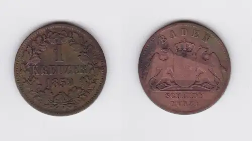 1 Kreuzer Kupfer Münze Baden 1859 (119175)