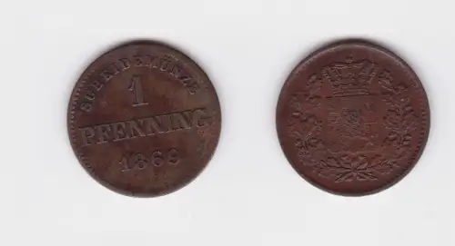 1 Pfennig Kupfer Münze Bayern 1869 (119189)