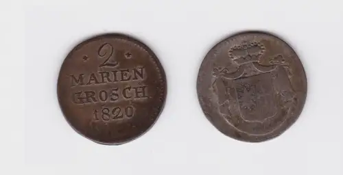 2 Marien Groschen Silber Münze Waldeck und Pyrmont 1820 (119045)