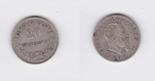 20 Centesimi Silber Münze Italien 1863 M (119599)