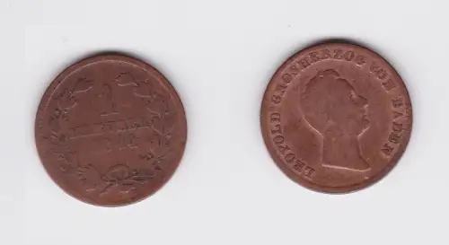 1 Kreuzer Kupfer Münze Baden 1844 (118348)