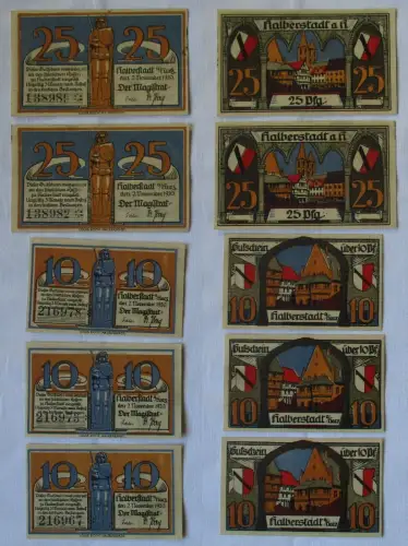 5 Banknoten Notgeld 10 - 25 Pfennig Stadt Halberstadt 2. November 1920 (139923)