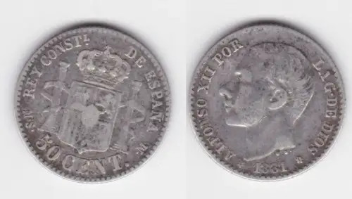 50 Centavos Silber Münze Spanien 1881 ss (119031)
