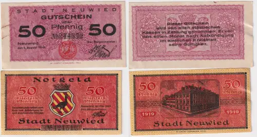 2 x 50 Pfennig Banknoten Notgeld Stadt Neuwied 1919 (168530)