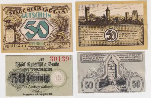 2 x 50 Pfennig Banknoten Notgeld Stadt Neustadt an der Saale 1919/1920 (168425)