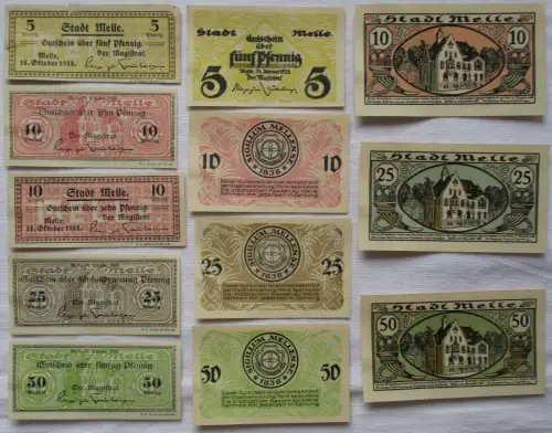12 Banknoten Notgeld Stadt Melle 1918/1920 (107618)