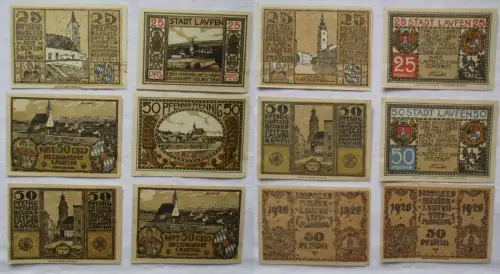 2 x 25 und 4 x 50 Pfennige Banknoten Notgeld Stadt Laufen 1920 (106200)