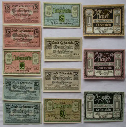 12 Banknoten Notgeld Stadt Lobenstein 1921 (102764)