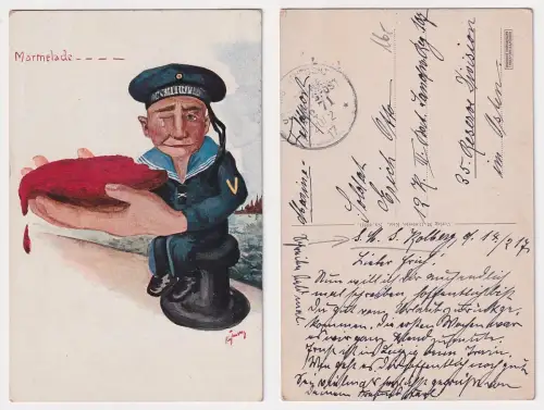 81195 Militär Humor Ak Matrose MSP 71 SMS Kolberg 1917