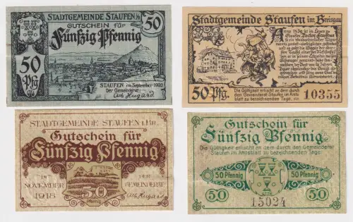 2 x 50 Pfennig Banknoten Notgeld Stadtgemeinde Staufen 1918/1920 (152254)