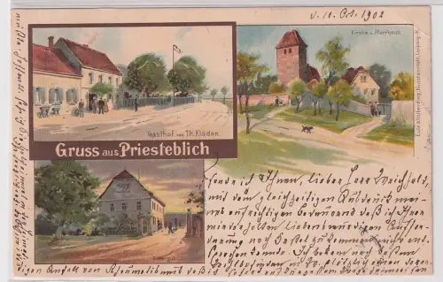 60142 Ak Lithographie Gruß aus Priesteblich Gasthof, Rittergut usw. 1902