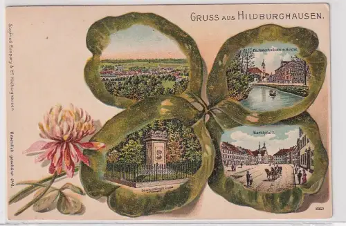 37972 Kleeblatt Ak Lithographie Gruß aus Hildburghausen um 1900