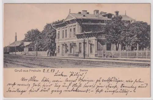 907856 Ak Gruß aus Prekuln (Priekule) Lettland Bahnstation 1917