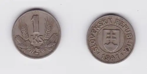 1 Krone Nickel Münze Slowakei 1941 (119889)
