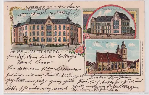 65532 Ak Lithographie Gruß aus Wittenberg Mittelschuel, Gymnasium usw. 1903