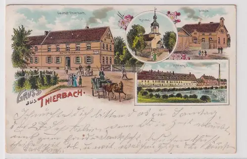 59955 Ak Lithographie Gruß aus Thierbach Gasthof, Rittergut usw. 1908