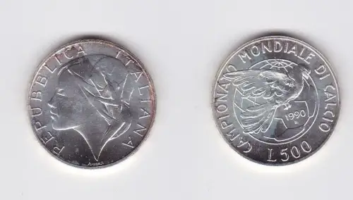500 Lire Silber Münze Italien 1990 Fussball WM Italien (119712)