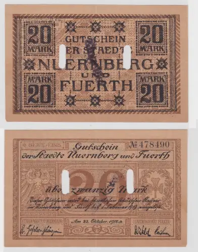 20 Mark Banknote Notgeld Städte Nürnberg und Fürth 23.Oktober 1918 (125310)