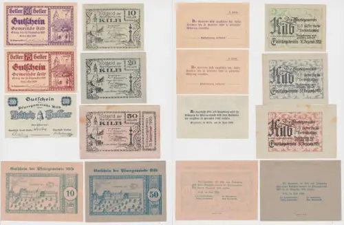 8 Banknoten 10 bis 80 Heller Notgeld Gemeinde Kilb 1920 (154414)