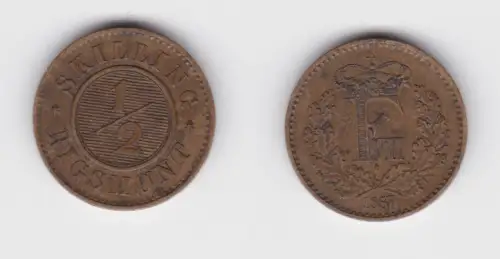 1/2 Skilling Rigsmont Kupfer Münze Dänemark 1857 ss (154345)