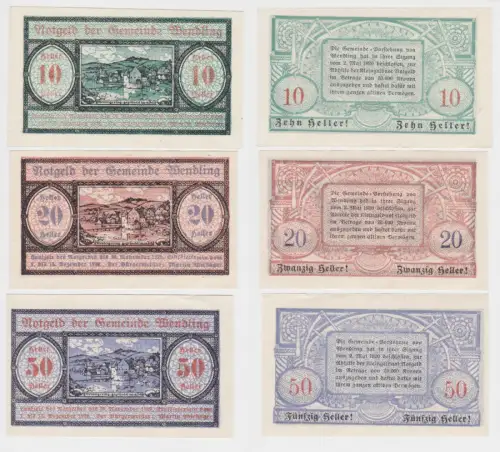 10, 20 und 50 Heller Banknoten Notgeld Gemeinde Wendling 1920 (154654)