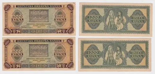 2 x 1000 Kuna Banknote Kroatien 1943 Pick 12 (112434)