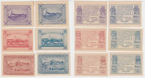 2 x 10,20 & 50 Heller Banknoten Notgeld Gemeinde Herzogsdorf 1920 (154715)