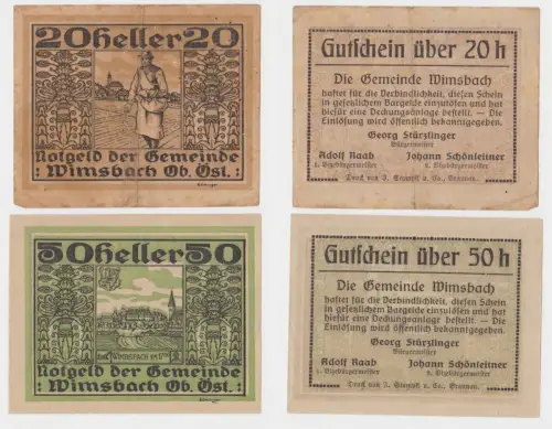 20 & 50 Heller Banknoten Notgeld Gemeinde Wimsbach 1920 (154770)