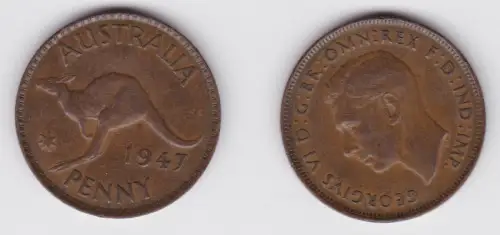 1 Penny Bronze Münze Australien Georg VI. 1947 ss+ (154327)