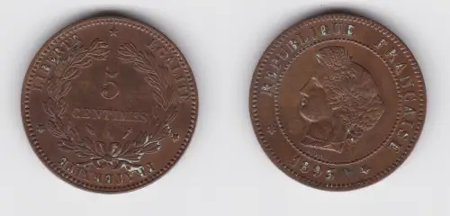 5 Centimes Kupfer Münze Frankreich 1893 vz (154322)