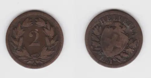 2 Rappen Kupfer Münze Schweiz 1851 A s/ss(154388)