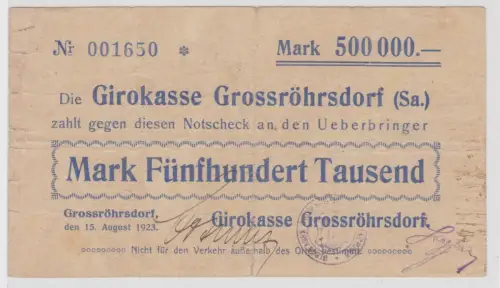 500000 Mark Banknote Girokasse Grossröhrsdorf 15.08.1923 (154141)