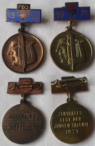 DDR FDJ Abzeichen Zentrales Fest d. jungen Talente 1960 Bronze 1971 Gold /123538