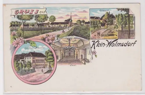 900020 Ak Lithographie Gruss aus Klein-Wolmsdorf Gasthof und Brauerei, Rittergut