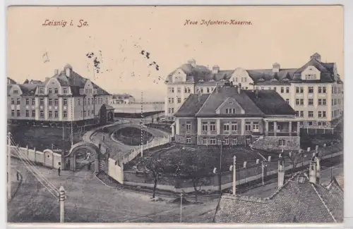 902988 Feldpost AK Leisnig - Neue Infanterie-Kaserne, Bahnpost 1915