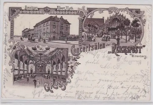 903775 Ak Lithographie Gruß aus den Conzertsälen der "Reichspost" Wittenberg 