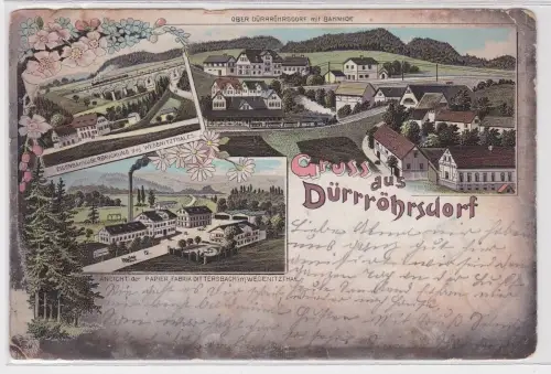 902472 Lithografie AK Gruss aus Dürrröhrsdorf - Papierfabrik Dittersbach 1892