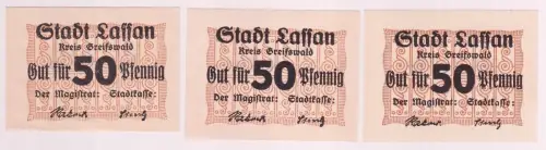 3 x 50 Pfennig Banknoten Notgeld Stadt Lassan o.D. (1920) (162821)