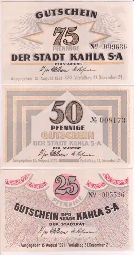 3 Banknoten Notgeld Stadt Kahla Porzellan Serie 1921 (163441)