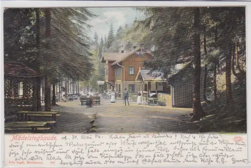 903891 AK Mädelstegbaude - Waldpartie mit Freisitzen und Gasthof 1904