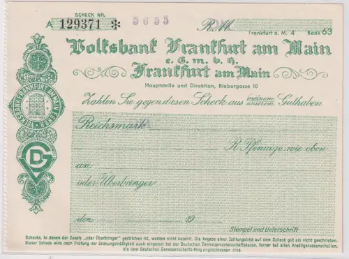 Scheck der Volksbank Frankfurt am Main um 1930 (170868)