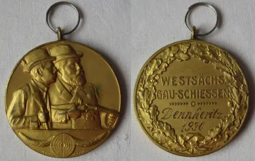 vergoldete Medaille Westsächsisches Gauschiessen Dennheritz 1930 (171108)