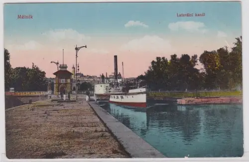 903900 AK Mělník - Seitenkanal (Laterální kanál) mit Flussdampfer