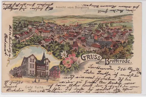 99981 AK Gruss aus Brotterode - Café Fuchs, Ansicht vom Burgberg 1904