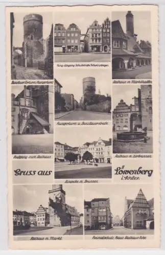 60363 AK Gruss aus Löwenberg - Rathaus, Hungerturm, Bunzlauer Torturm 1941