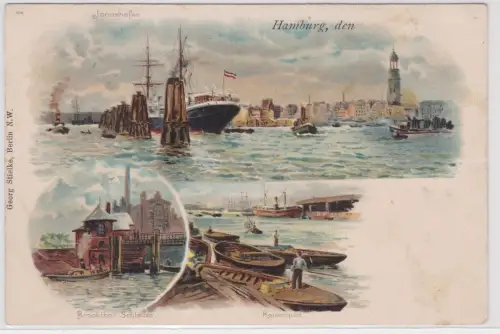 65843 Lithographie Ak Hamburg Jonashafen, Kaiserquai, Brookthor Schleuse