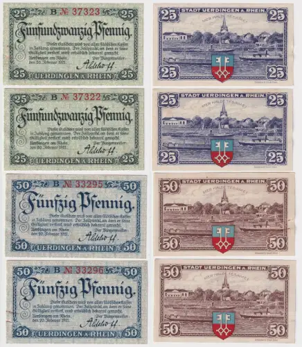 4 Banknoten Notgeld Stadt Uerdingen am Rhein 1921 (117677)