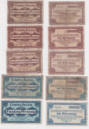5 Banknoten Notgeld Handelskammer Hannover 1917-1920 (168901)