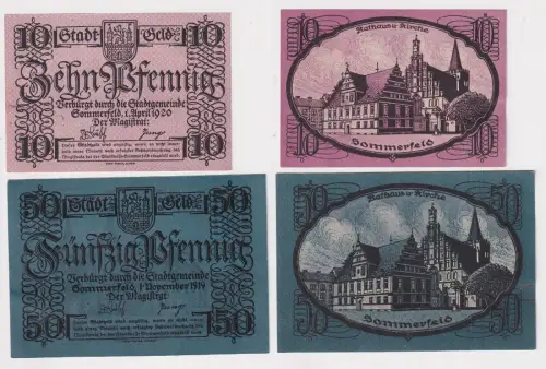 10 + 50 Pfennig Banknote Notgeld Stadtgemeinde Sommerfeld 1920 (169144)